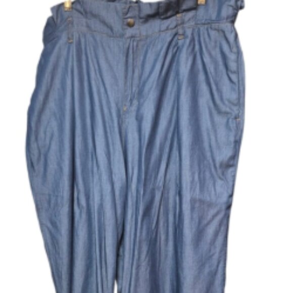 Eloquii Casual Blue Wide Leg Paperbag Cropped Gaucho Pants Women's Size 20 - Picture 3 of 12